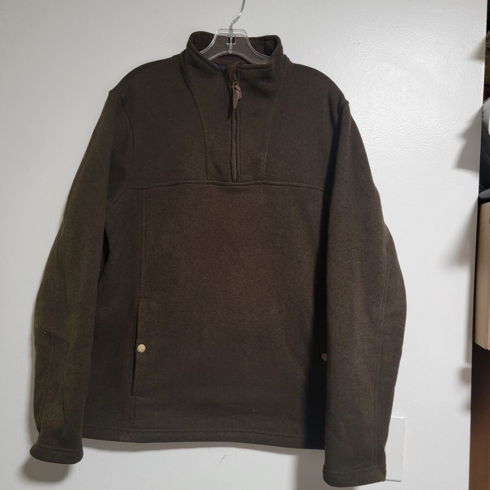 Lands End Mens ThermaCheck Fleece Quarter Zip Pullover Brown XL 46-48